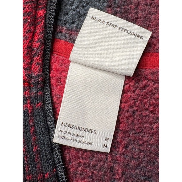 The North Face Mens‎ Fleece Pullover Red Black Plaid 1/4 Zip Medium Brown label - Picture 5 of 10